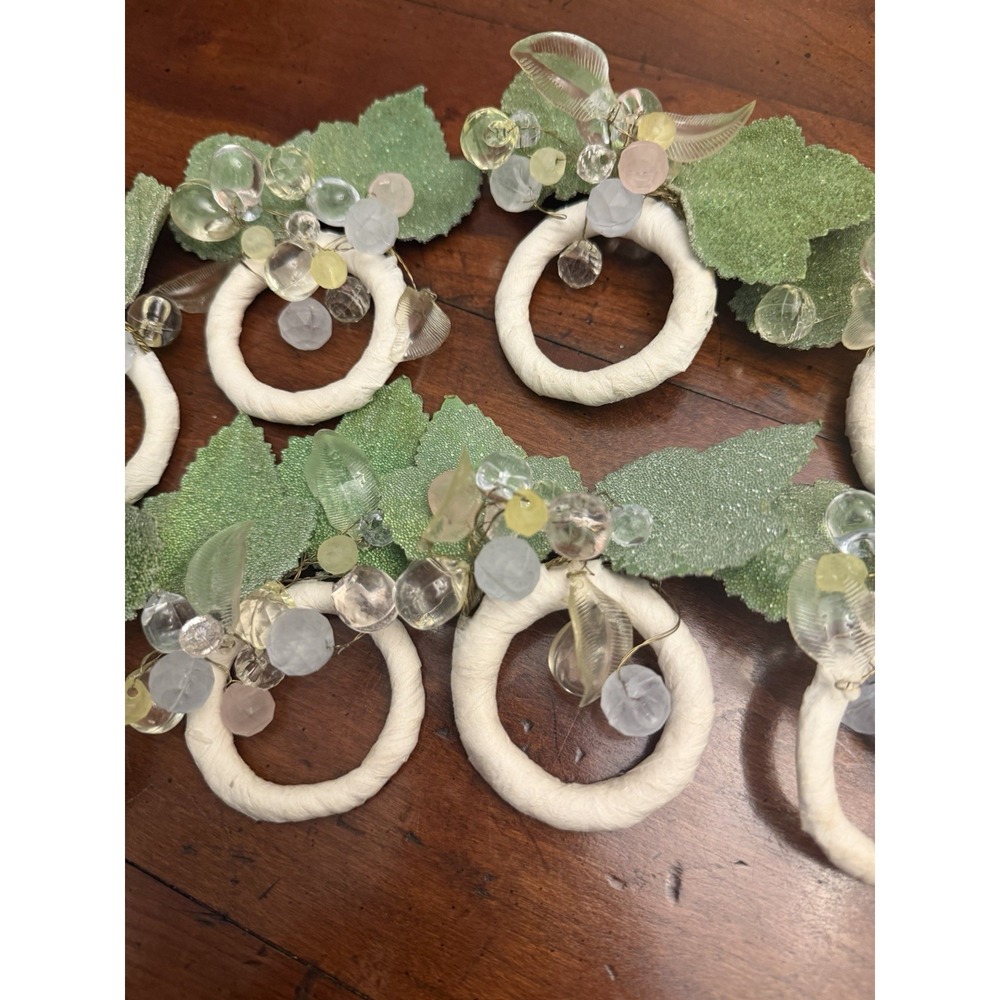 Vtg Lucite‎ Acrylic Grape Cluster Napkin Rings Set of 8 Leaves Paper Wrapped MCM